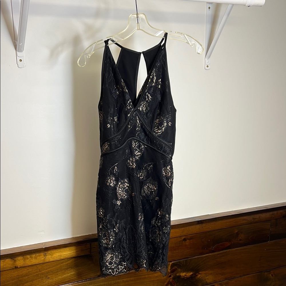 Bebe Elegant Black & Gold Lace Dress- 0